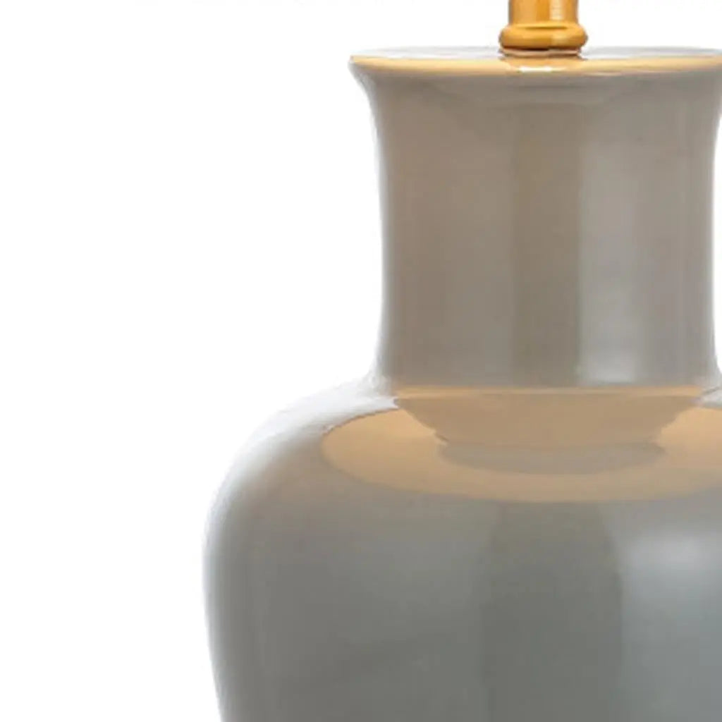 29" Gray And Gold Urn Bedside Lamp With Drum Shade Homeroots Lighting