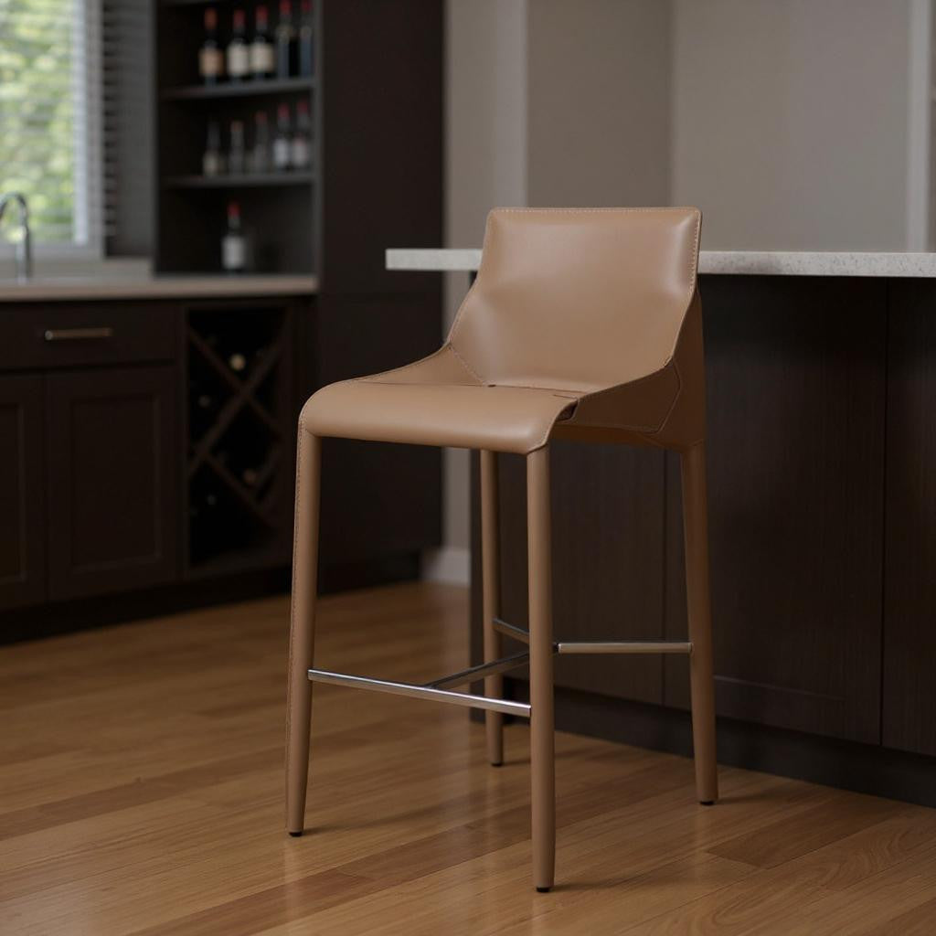 29" Gray Faux Leather Metal and Wood Low Back Bar Height Bar Chair - GreatEagleInc