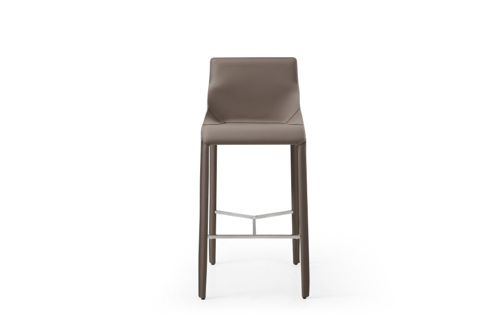 29" Gray Faux Leather Metal and Wood Low Back Bar Height Bar Chair - GreatEagleInc