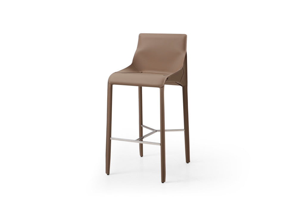 29" Gray Faux Leather Metal and Wood Low Back Bar Height Bar Chair - GreatEagleInc