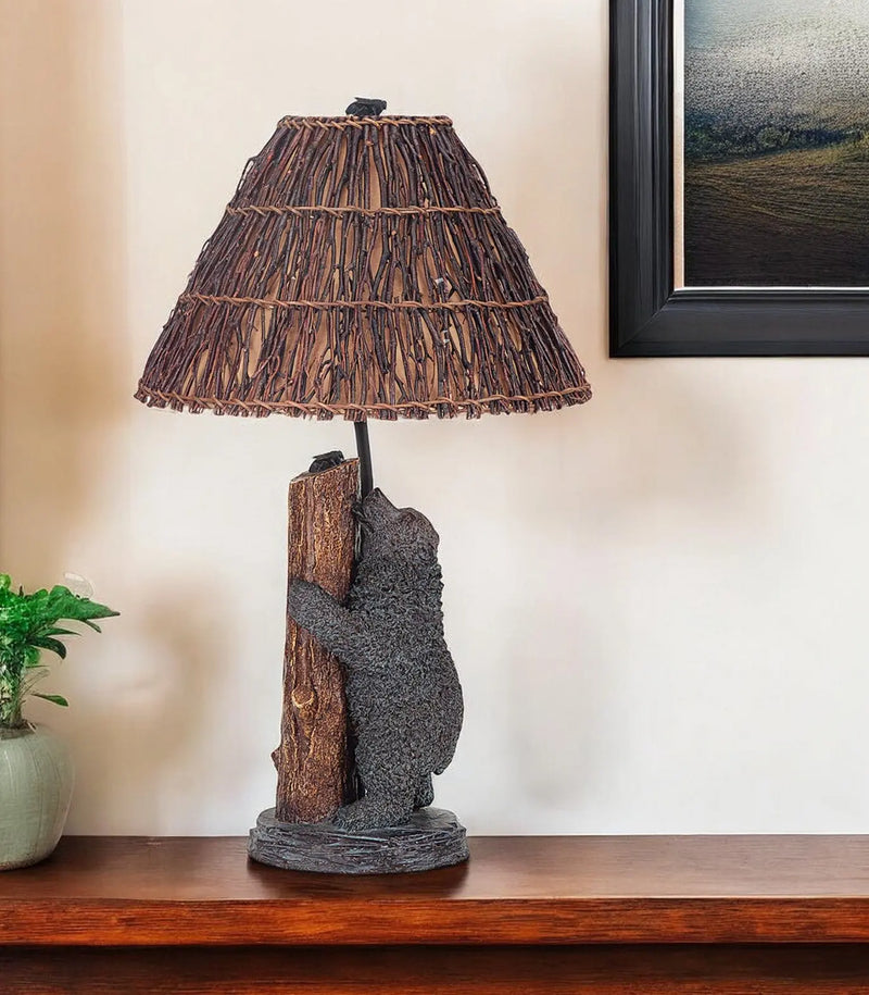 29" Gray Novelty Table Lamp With Brown Empire Shade - GreatEagleInc