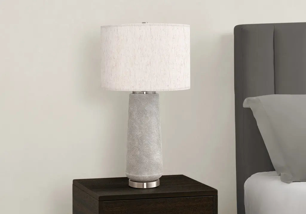 29" Gray and Silver Cylinder Table Lamp With Ivory Drum Shade Homeroots Lighting