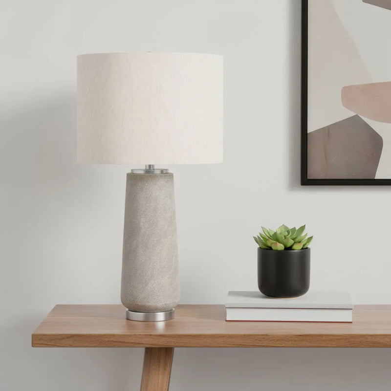 29" Gray and Silver Cylinder Table Lamp With Ivory Drum Shade Homeroots Lighting