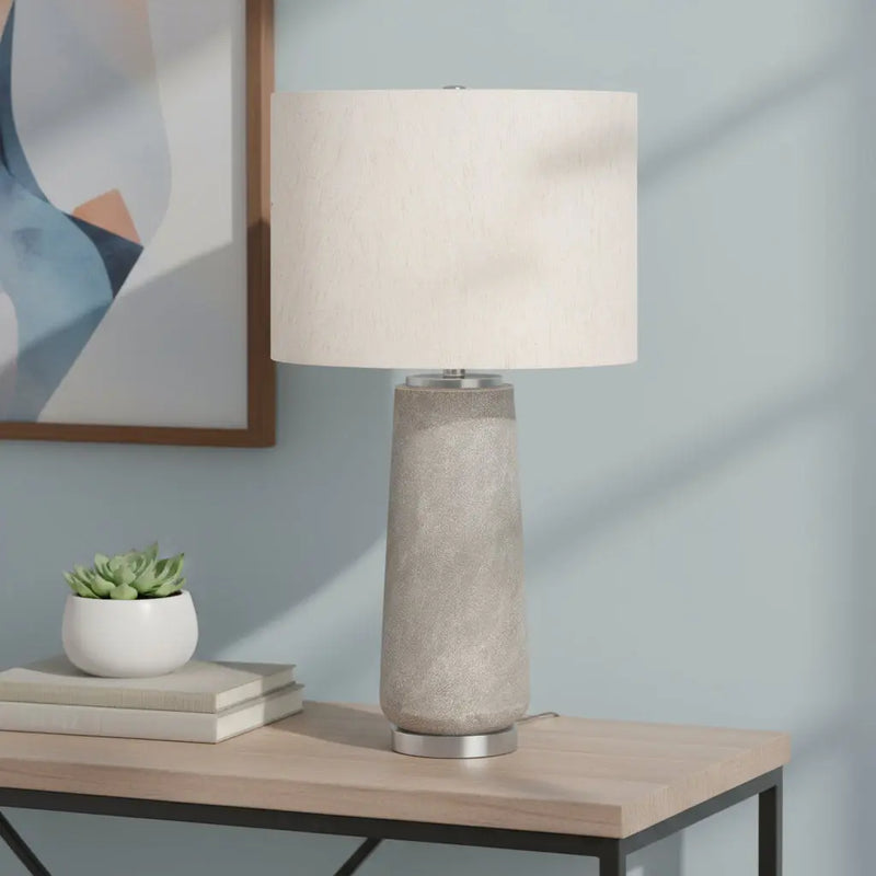 29" Gray and Silver Cylinder Table Lamp With Ivory Drum Shade Homeroots Lighting