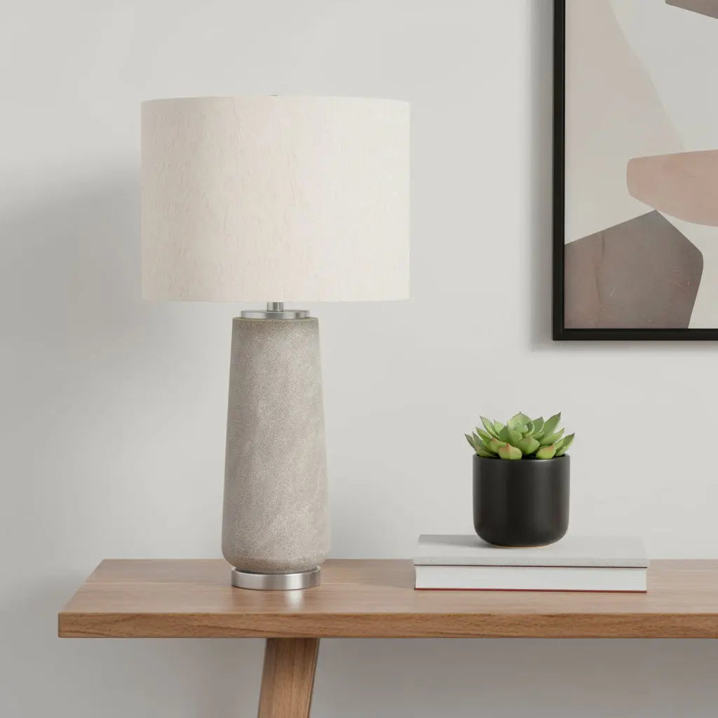 29" Gray and Silver Cylinder Table Lamp With Ivory Drum Shade Homeroots Lighting