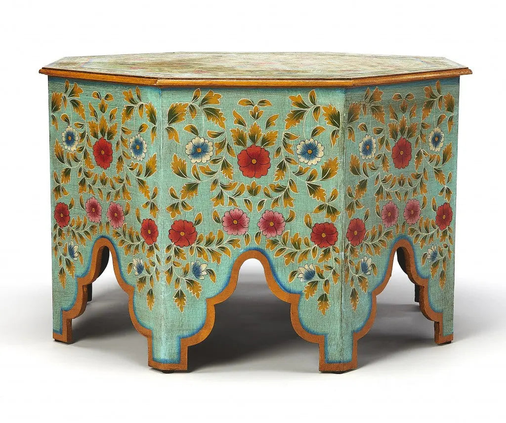 29" Green Wood Hexagon Abstract Floral Coffee Table Homeroots Living Room