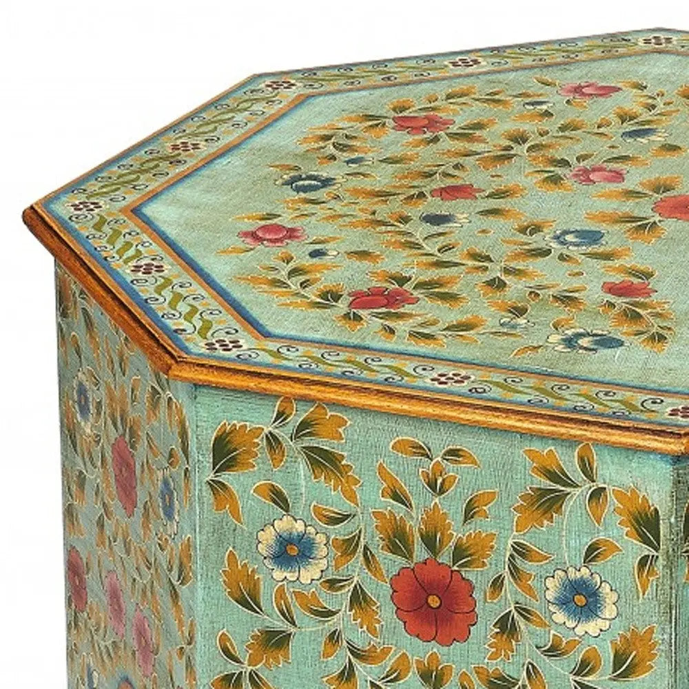 29" Green Wood Hexagon Abstract Floral Coffee Table Homeroots Living Room