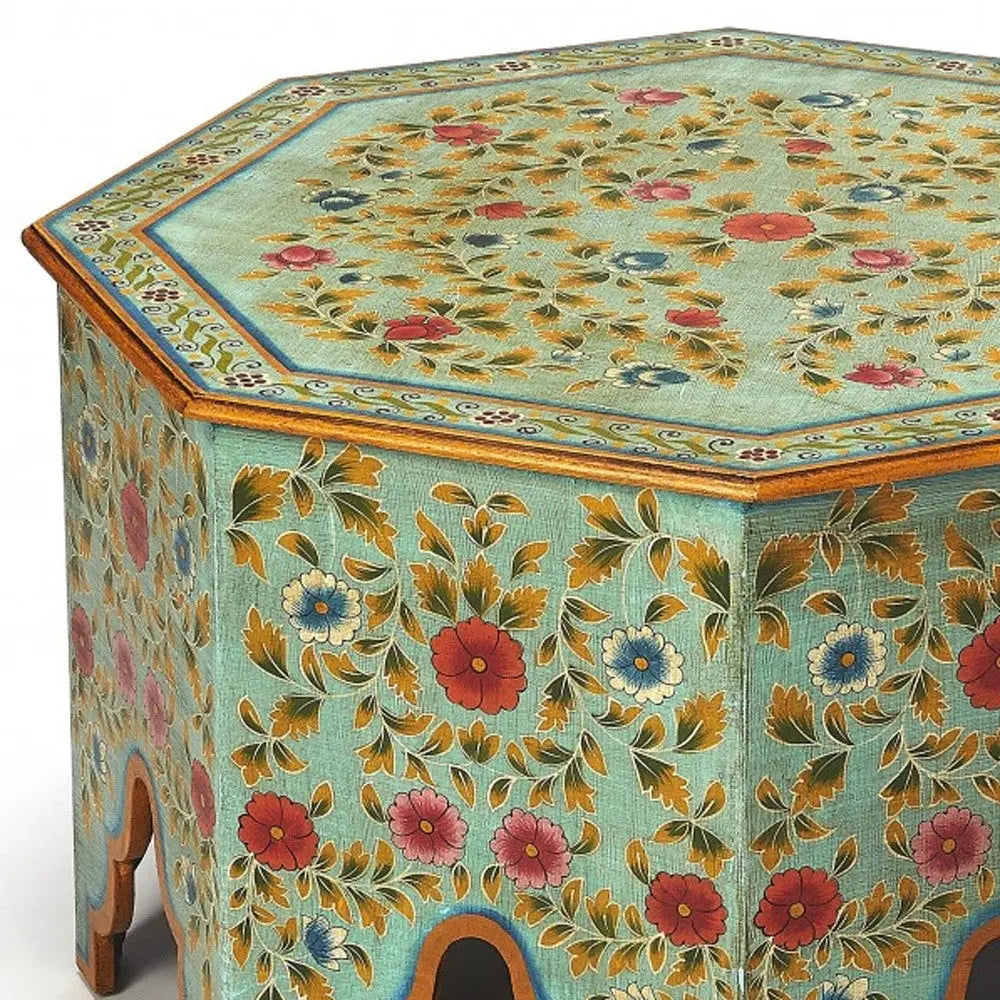 29" Green Wood Hexagon Abstract Floral Coffee Table Homeroots Living Room