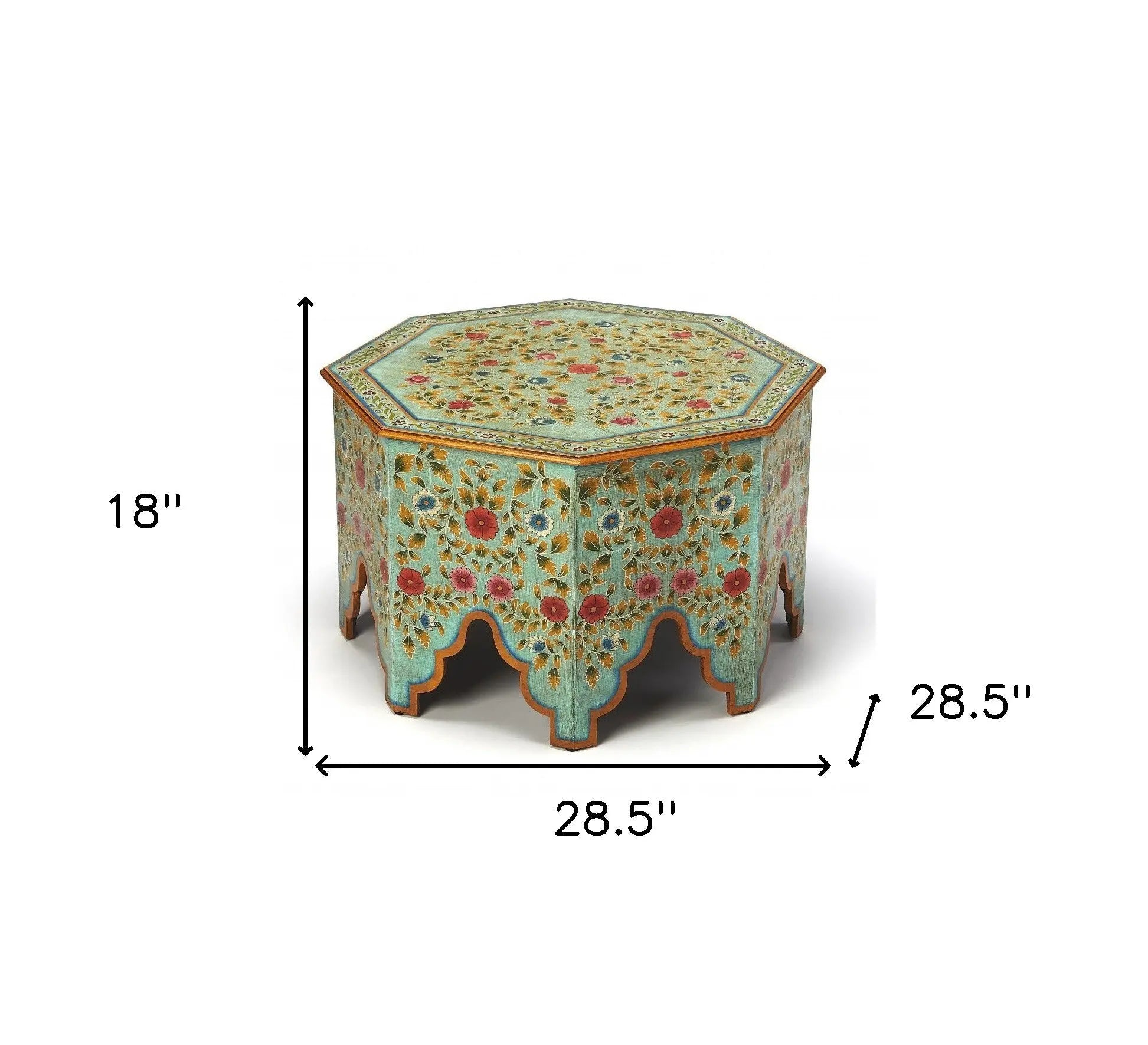 29" Green Wood Hexagon Abstract Floral Coffee Table Homeroots Living Room