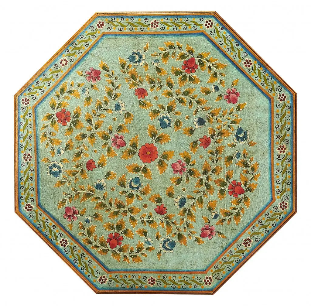 29" Green Wood Hexagon Abstract Floral Coffee Table Homeroots Living Room