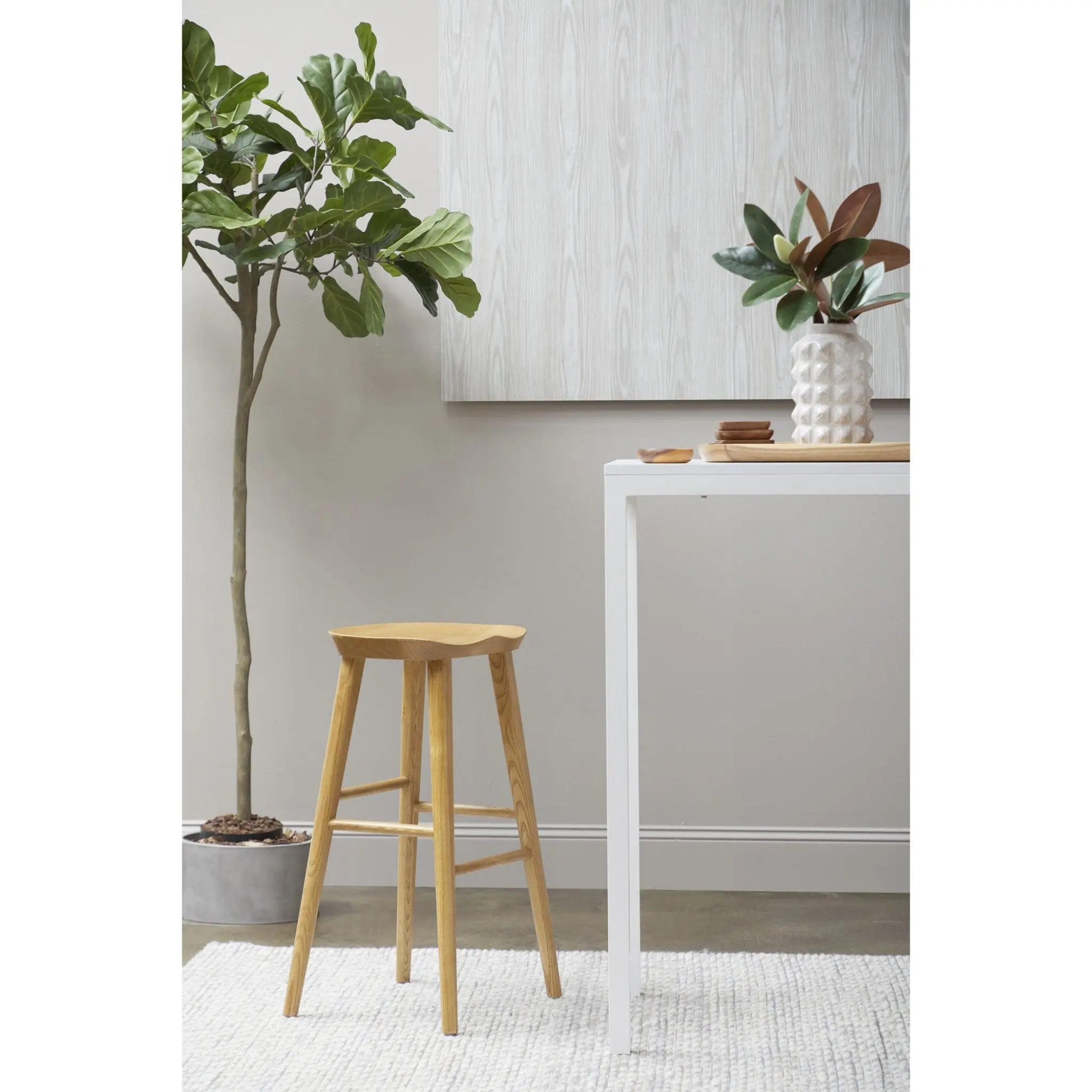 29" Natural Manufactured Wood Backless Bar Height Bar Chair Homeroots Living Room