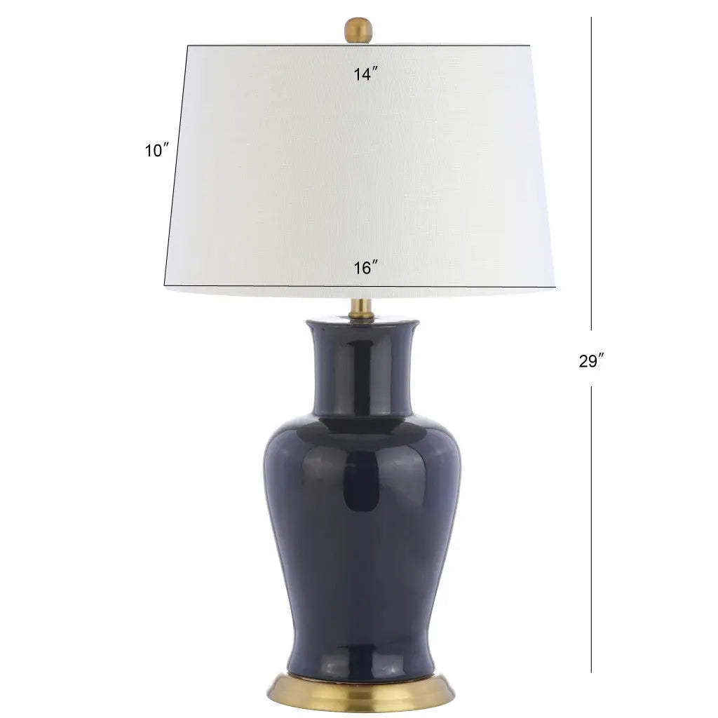 29" Navy Blue And Gold Urn Bedside Lamp With Drum Shade Homeroots Lighting