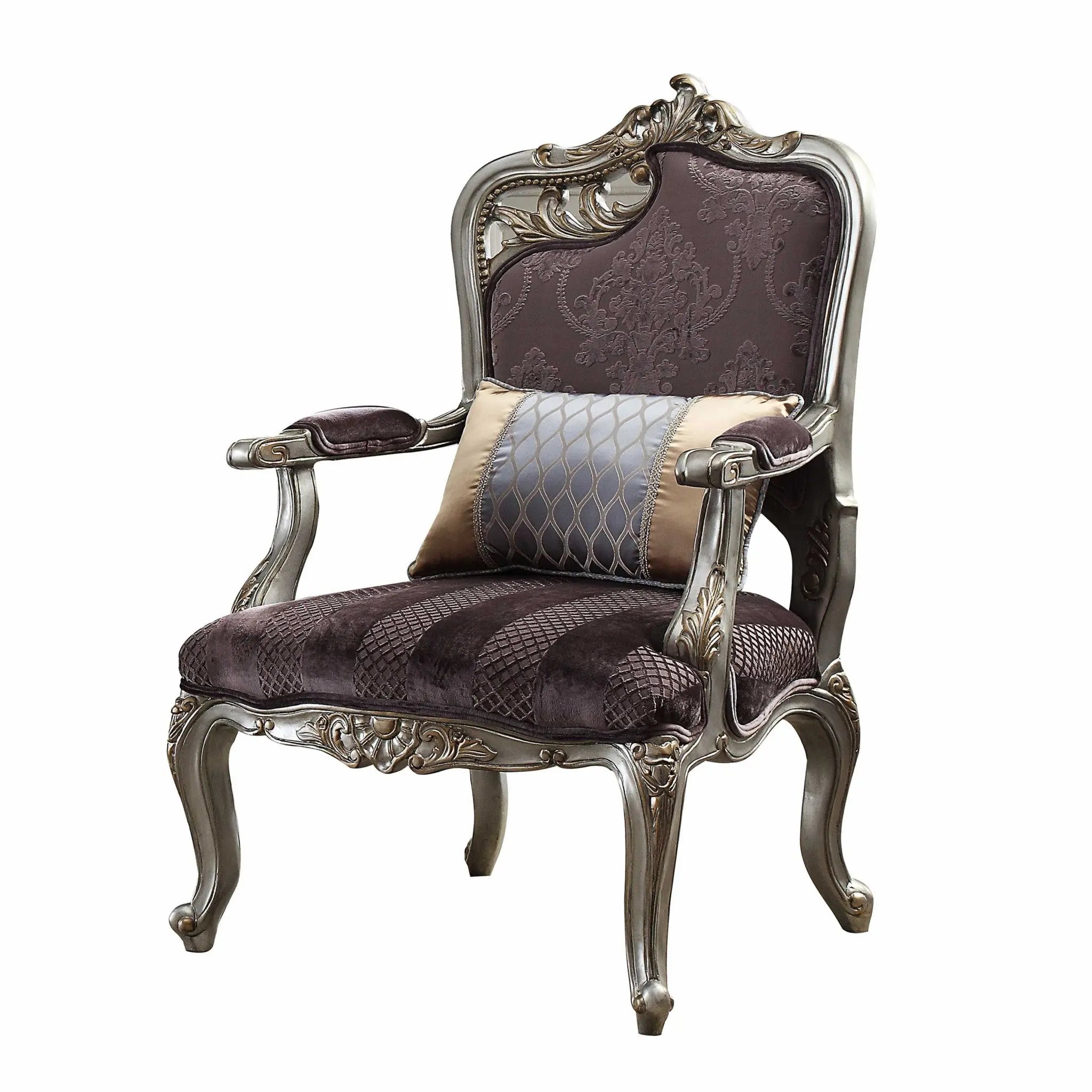 29" Purple and Platinum Velvet Floral Arm Chair And Toss Pillow - GreatEagleInc