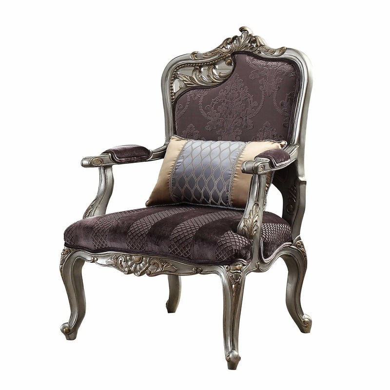 29" Purple and Platinum Velvet Floral Arm Chair And Toss Pillow - GreatEagleInc