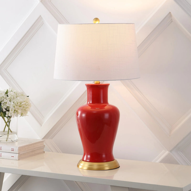 29" Red And Gold Urn Table Lamp With Drum Shade Homeroots Lighting