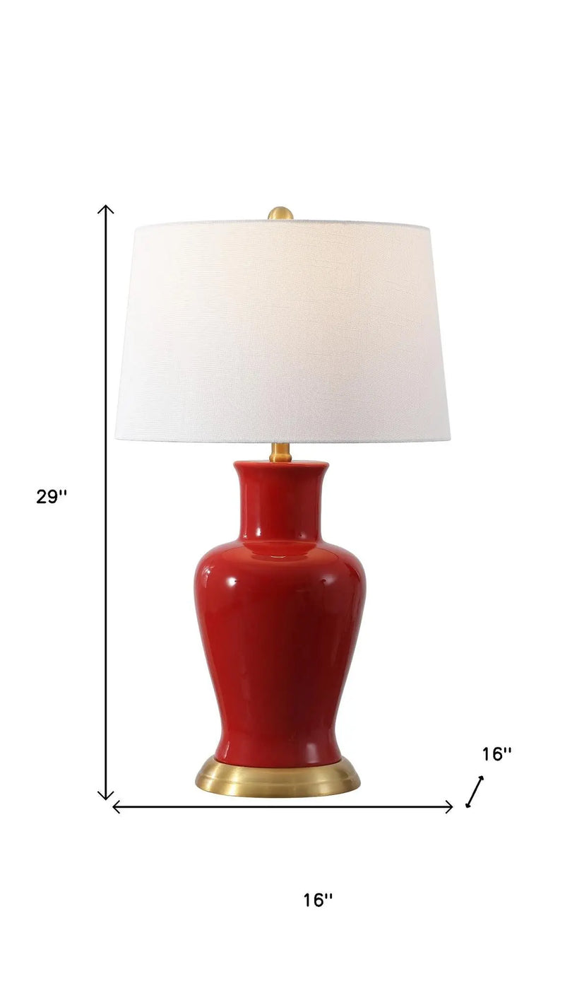 29" Red And Gold Urn Table Lamp With Drum Shade Homeroots Lighting