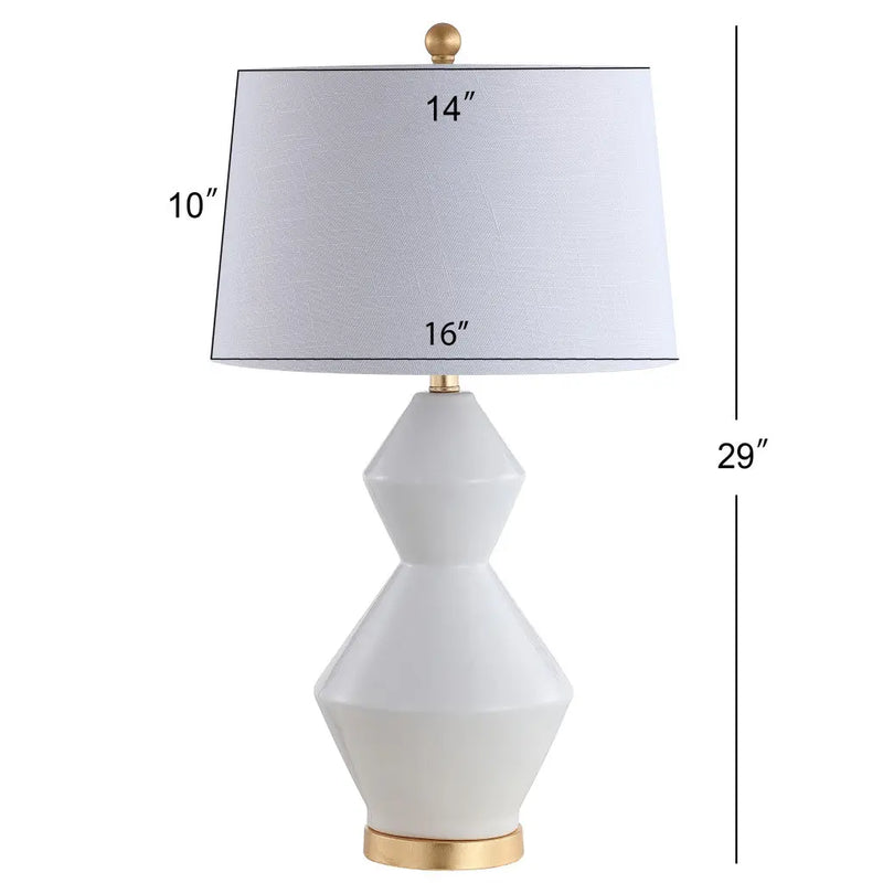 29" White And Gold Novelty Bedside Lamp With Drum Shade Homeroots Lighting