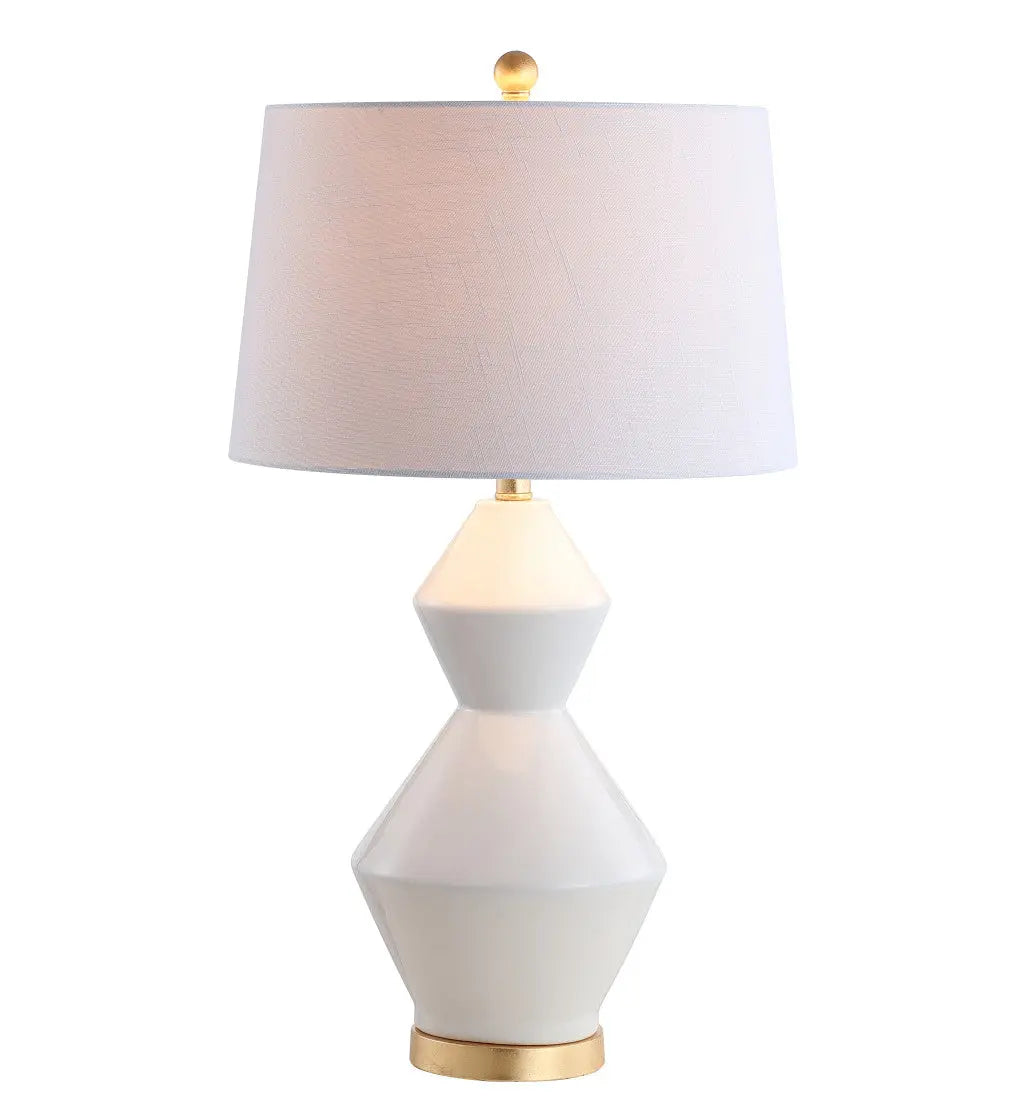29" White And Gold Novelty Bedside Lamp With Drum Shade Homeroots Lighting
