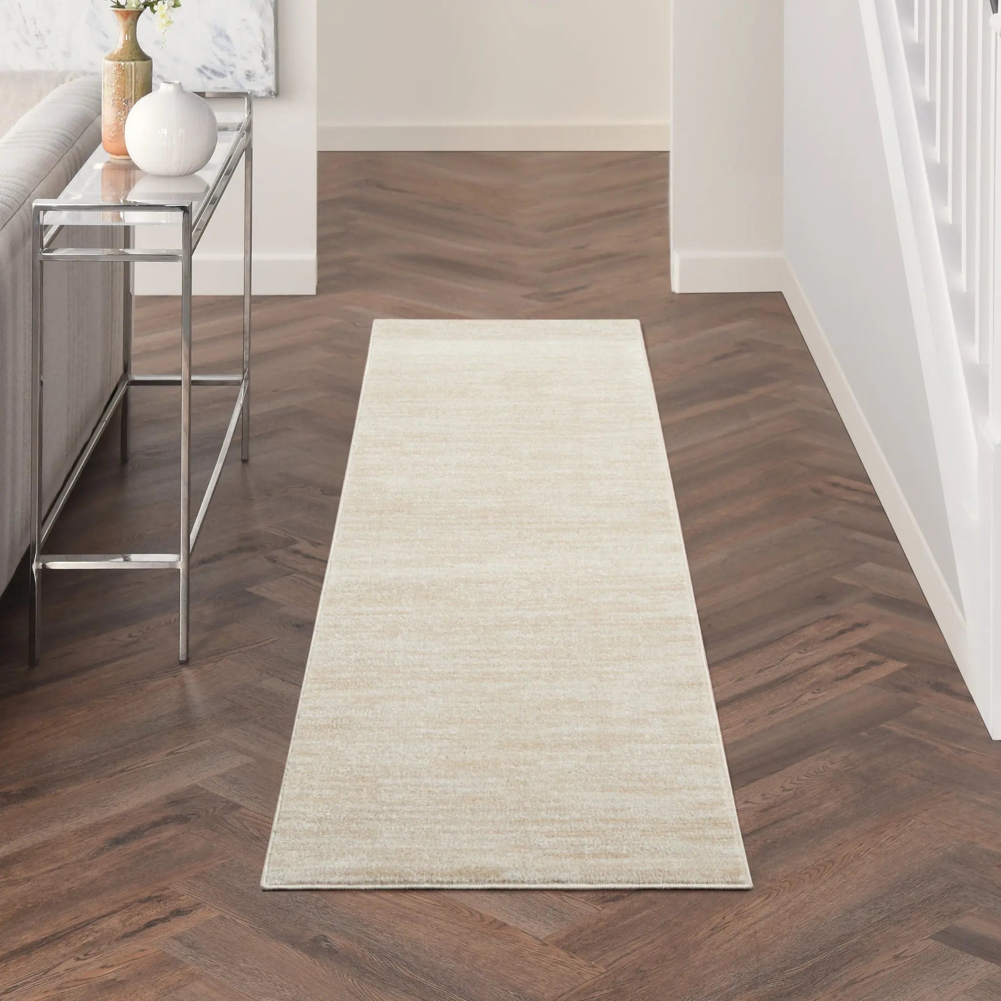 2' X 10' Ivory And Beige Non Skid Indoor Outdoor Runner Rug - GreatEagleInc