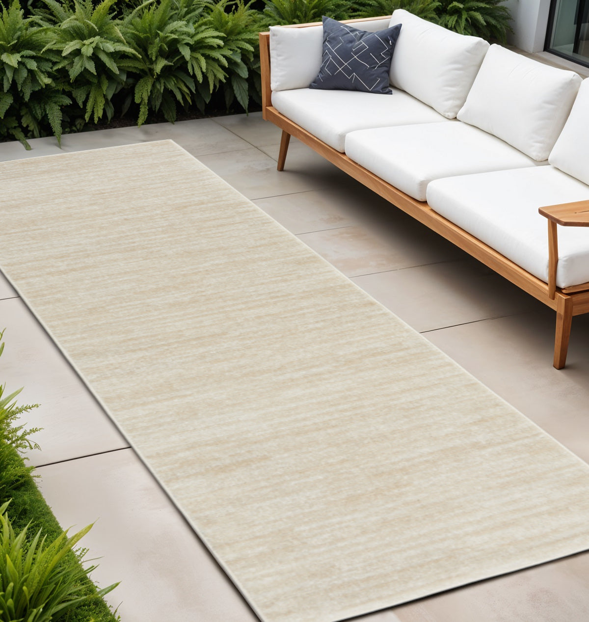 2' X 10' Ivory And Beige Non Skid Indoor Outdoor Runner Rug - GreatEagleInc