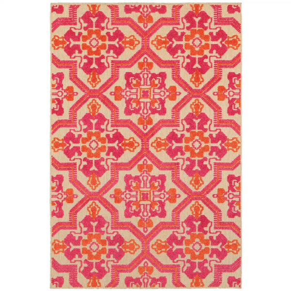 2' X 3' Beige Orange And Pink Geometric Indoor Outdoor Area Rug Homeroots Outdoor