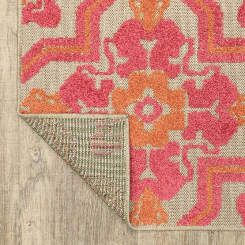 2' X 3' Beige Orange And Pink Geometric Indoor Outdoor Area Rug Homeroots Outdoor