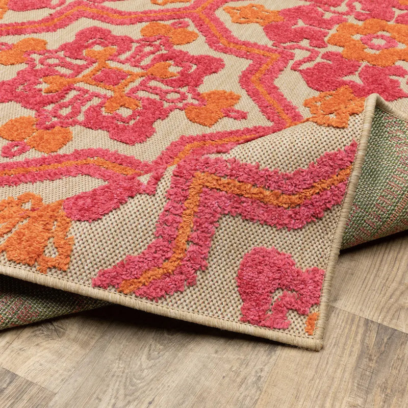 2' X 3' Beige Orange And Pink Geometric Indoor Outdoor Area Rug Homeroots Outdoor