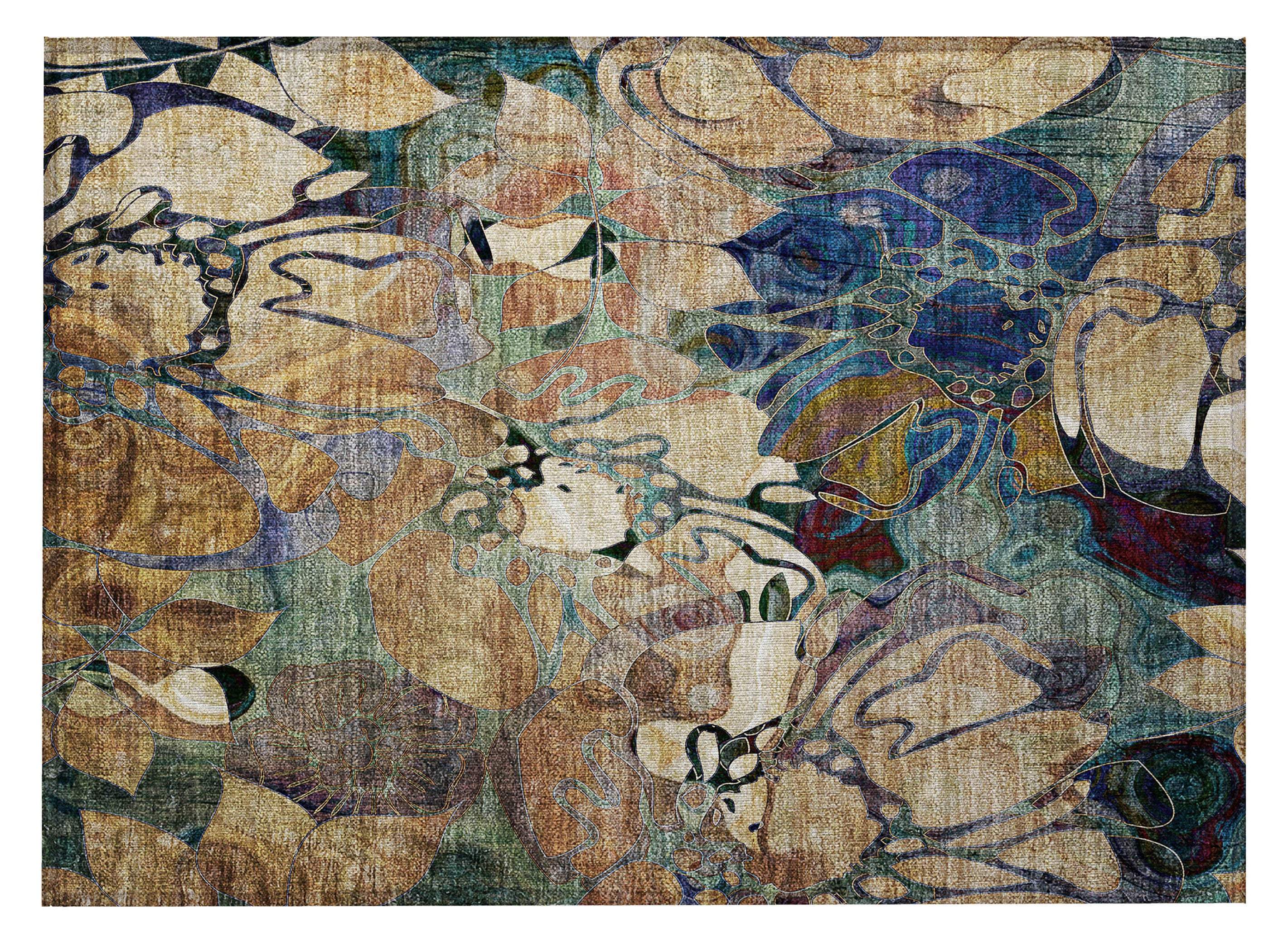 2' X 3' Beige and Blue Abstract Washable Indoor Outdoor Area Rug - GreatEagleInc