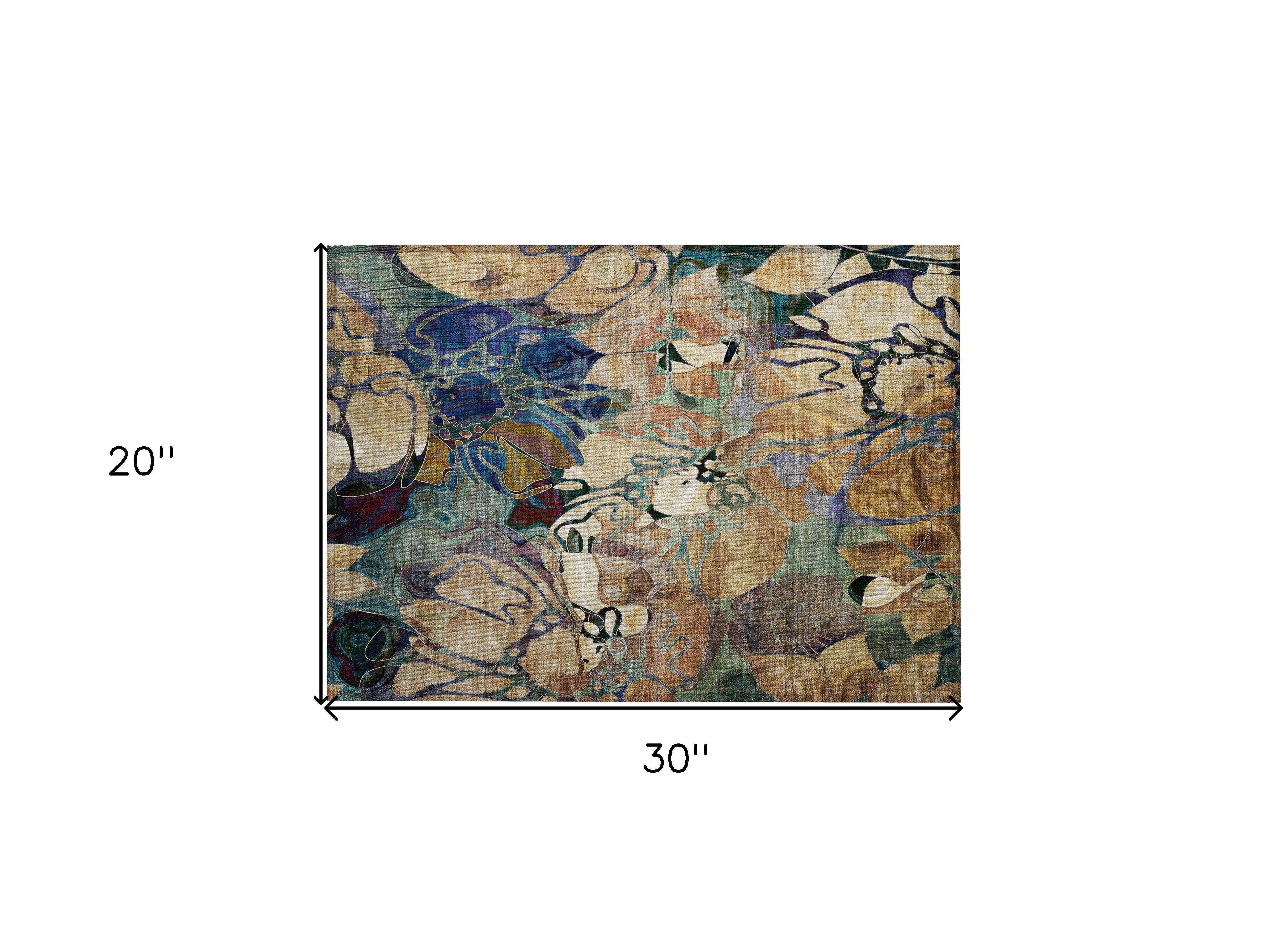 2' X 3' Beige and Blue Abstract Washable Indoor Outdoor Area Rug - GreatEagleInc