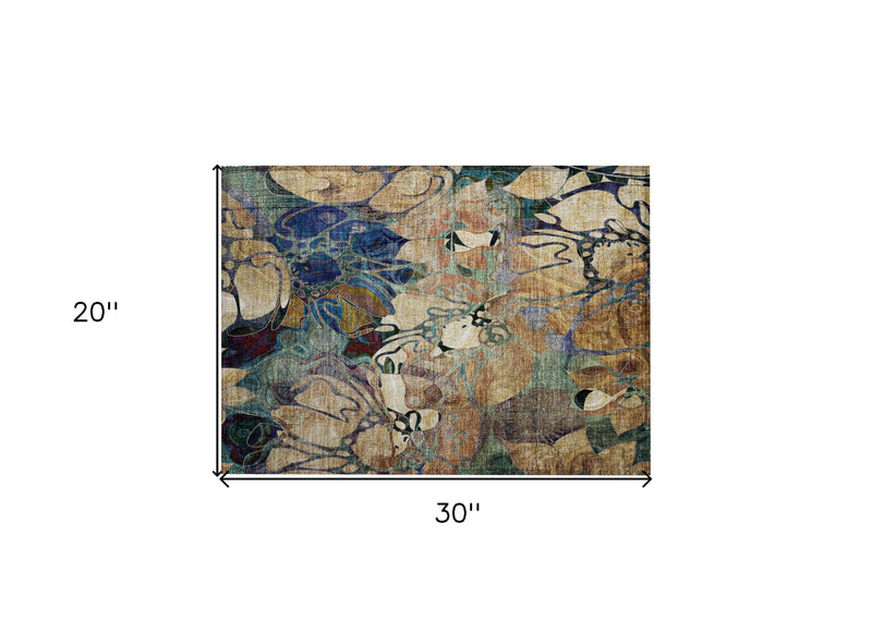 2' X 3' Beige and Blue Abstract Washable Indoor Outdoor Area Rug - GreatEagleInc