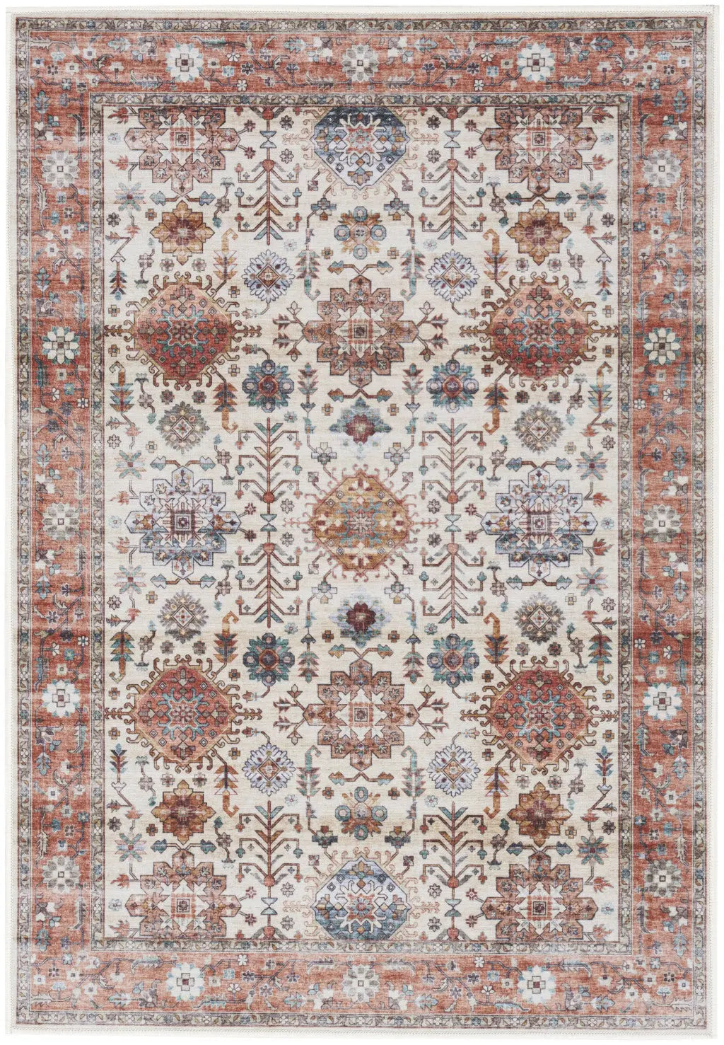 2' X 3' Beige and Orange Oriental Distressed Non Skid Area Rug GreatEagleInc