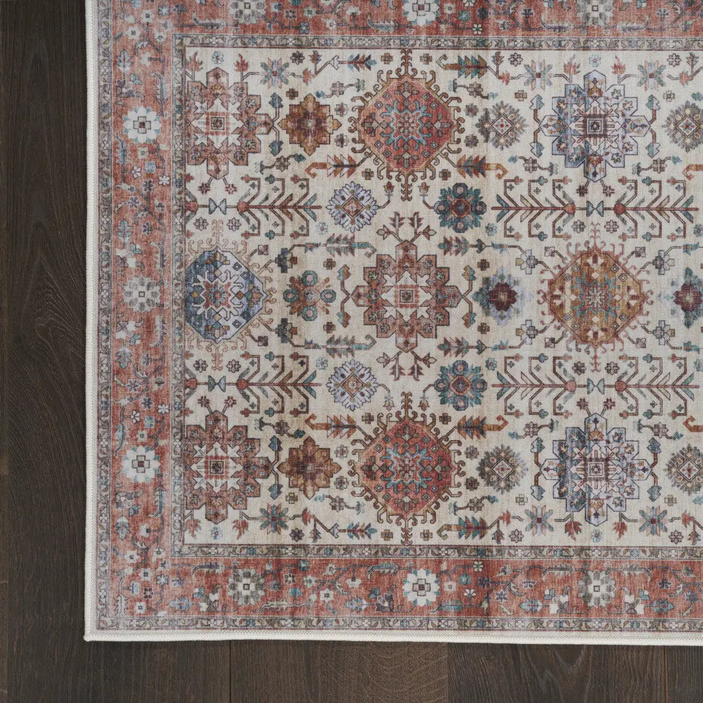 2' X 3' Beige and Orange Oriental Distressed Non Skid Area Rug GreatEagleInc