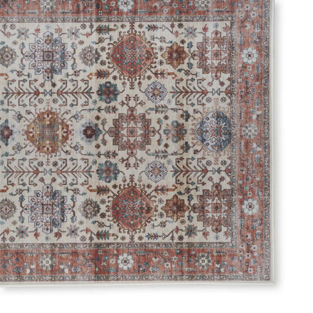 2' X 3' Beige and Orange Oriental Distressed Non Skid Area Rug GreatEagleInc