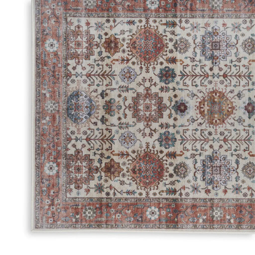 2' X 3' Beige and Orange Oriental Distressed Non Skid Area Rug GreatEagleInc