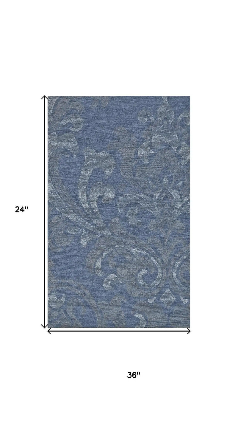 2' X 3' Blue And Gray Wool Floral Hand Tufted Area Rug Homeroots Home Decor