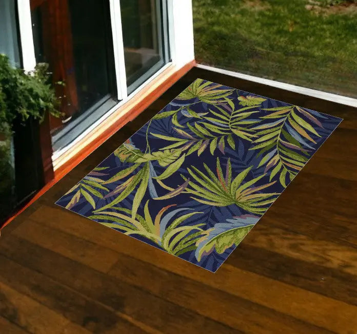 2' X 3' Blue Floral Handmade Indoor Outdoor Area Rug Homeroots Outdoor