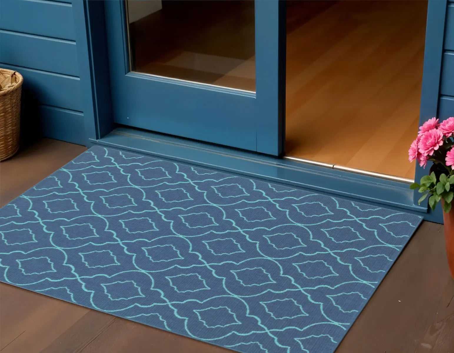 2' X 3' Blue Geometric Stain Resistant Indoor Outdoor Area Rug Homeroots Outdoor