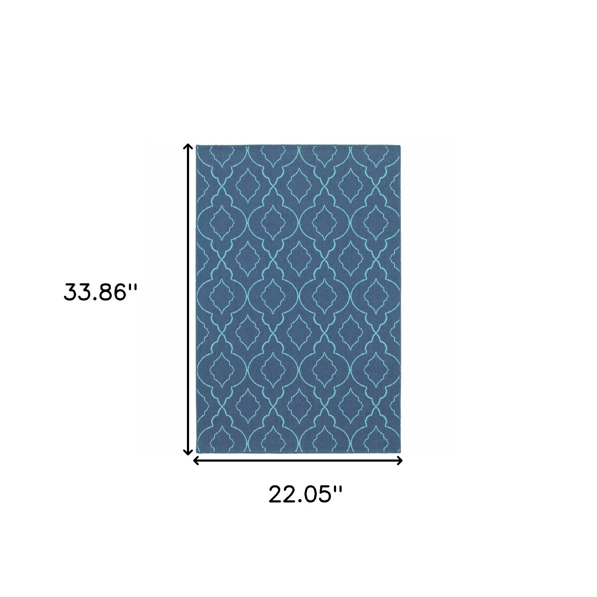 2' X 3' Blue Geometric Stain Resistant Indoor Outdoor Area Rug Homeroots Outdoor