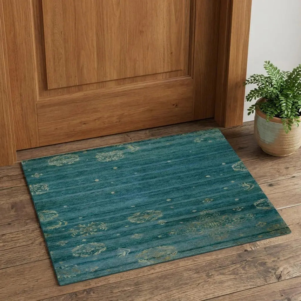 2' X 3' Blue Green And Tan Striped Hand Knotted Area Rug Homeroots Home Decor