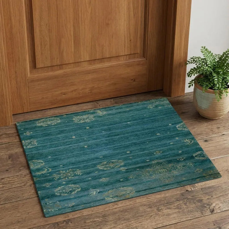 2' X 3' Blue Green And Tan Striped Hand Knotted Area Rug Homeroots Home Decor
