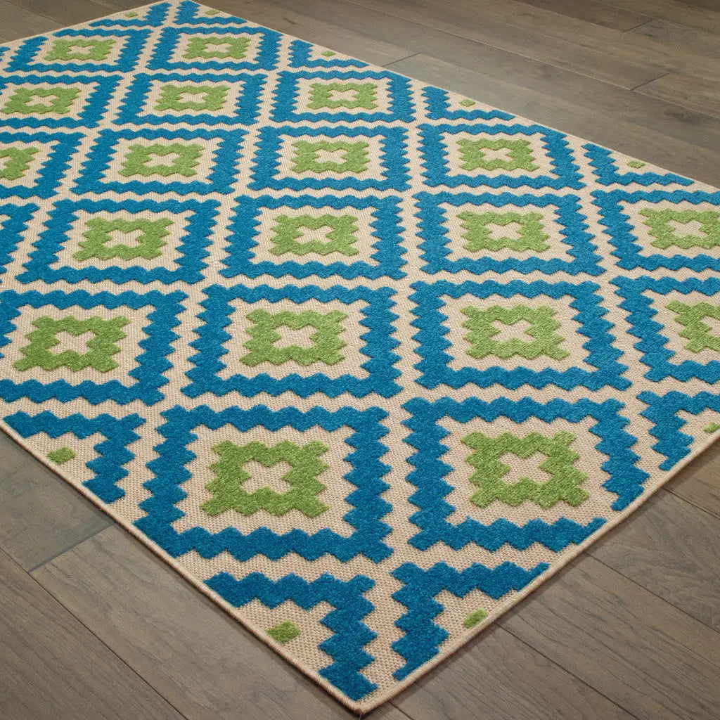 2' X 3' Blue and Beige Geometric Stain Resistant Indoor Outdoor Area Rug Homeroots Outdoor