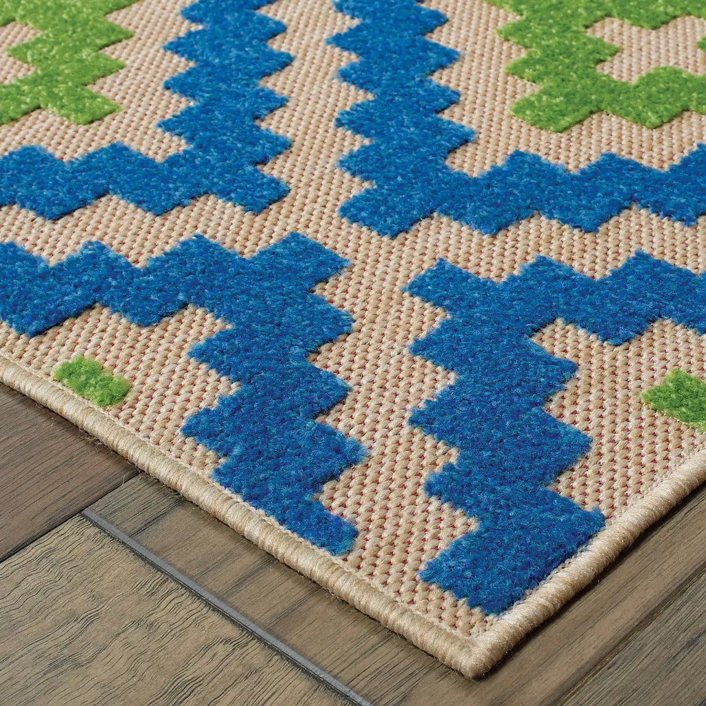 2' X 3' Blue and Beige Geometric Stain Resistant Indoor Outdoor Area Rug Homeroots Outdoor