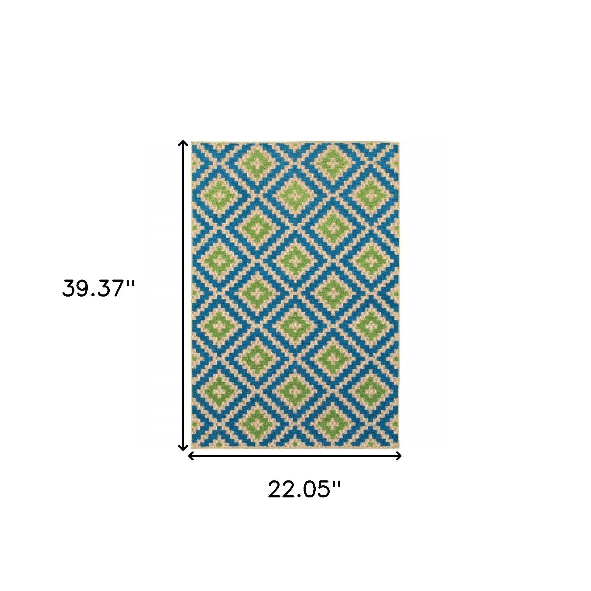 2' X 3' Blue and Beige Geometric Stain Resistant Indoor Outdoor Area Rug Homeroots Outdoor