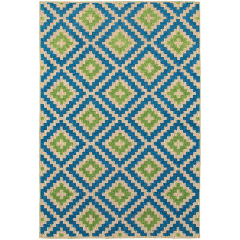 2' X 3' Blue and Beige Geometric Stain Resistant Indoor Outdoor Area Rug Homeroots Outdoor