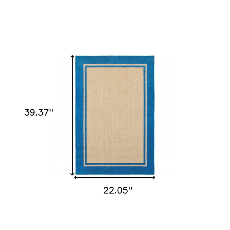2' X 3' Blue and Beige Stain Resistant Indoor Outdoor Area Rug Homeroots Outdoor