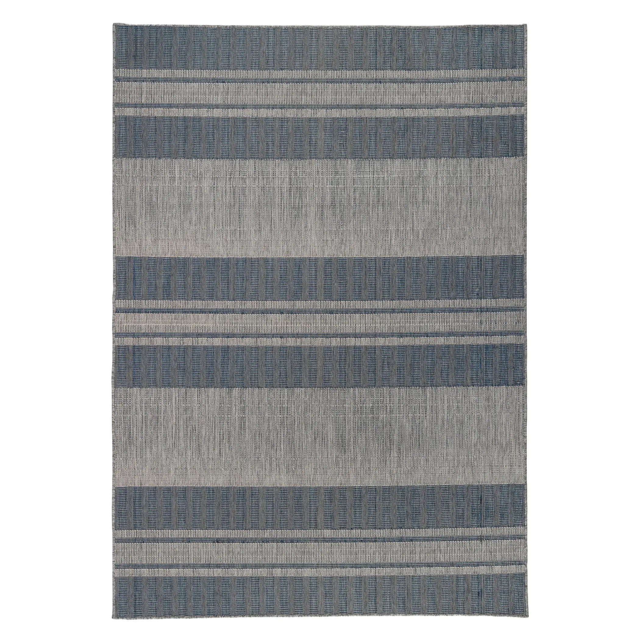 2' X 3' Blue and Gray Striped Stain Resistant Indoor Outdoor Area Rug Homeroots Outdoor