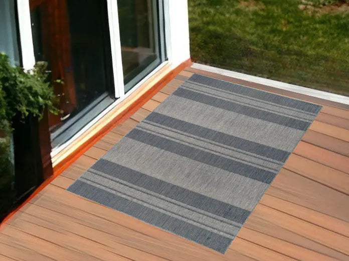 2' X 3' Blue and Gray Striped Stain Resistant Indoor Outdoor Area Rug Homeroots Outdoor