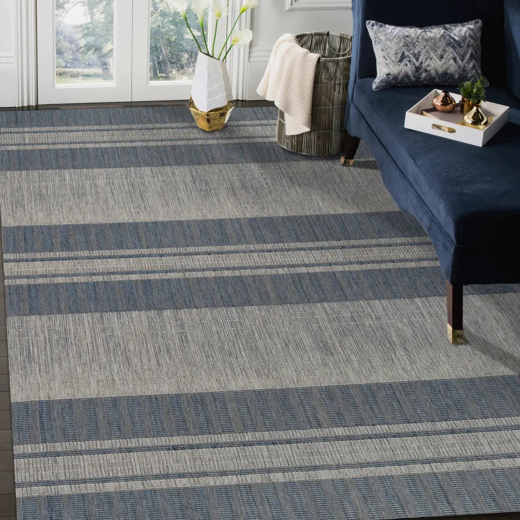 2' X 3' Blue and Gray Striped Stain Resistant Indoor Outdoor Area Rug Homeroots Outdoor