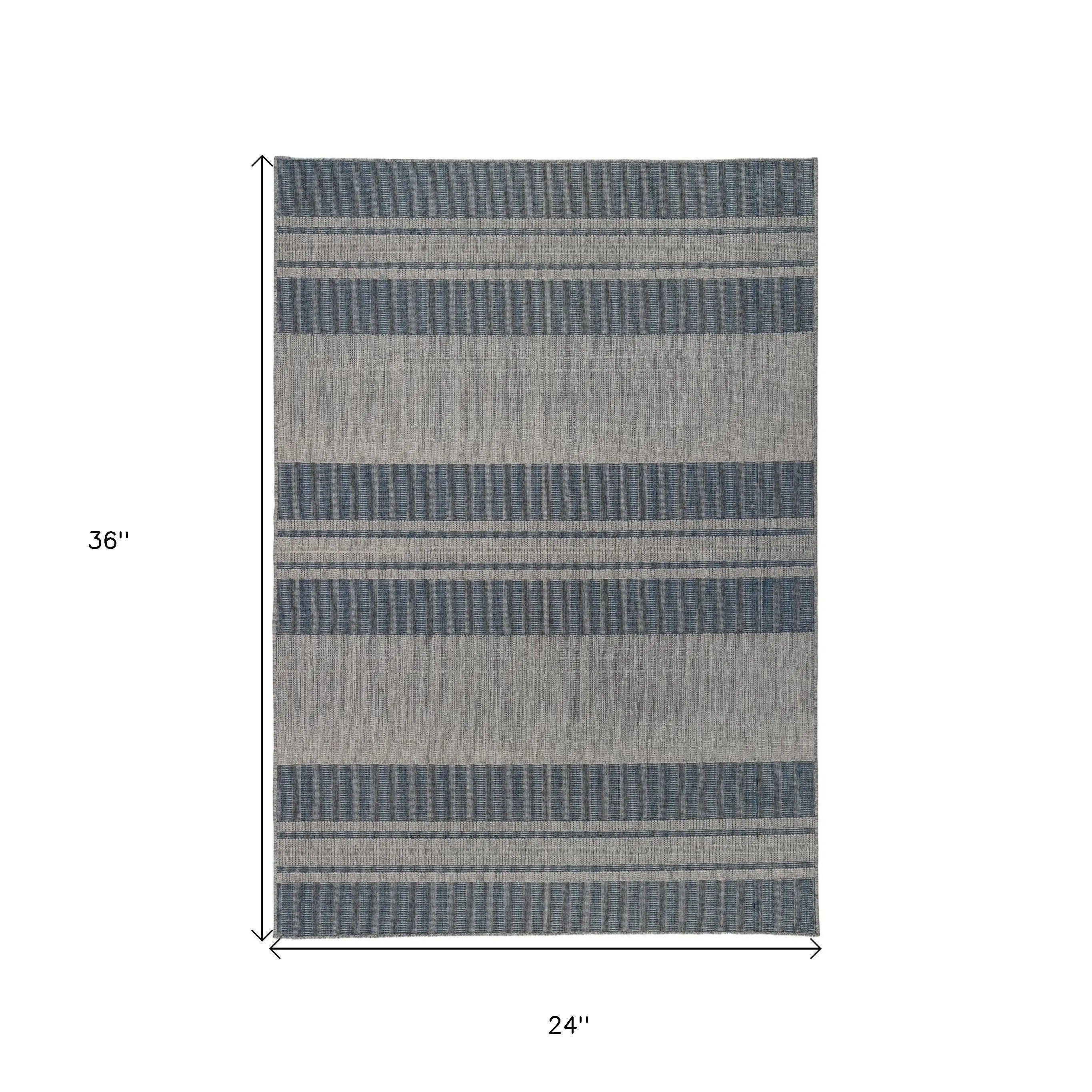 2' X 3' Blue and Gray Striped Stain Resistant Indoor Outdoor Area Rug Homeroots Outdoor