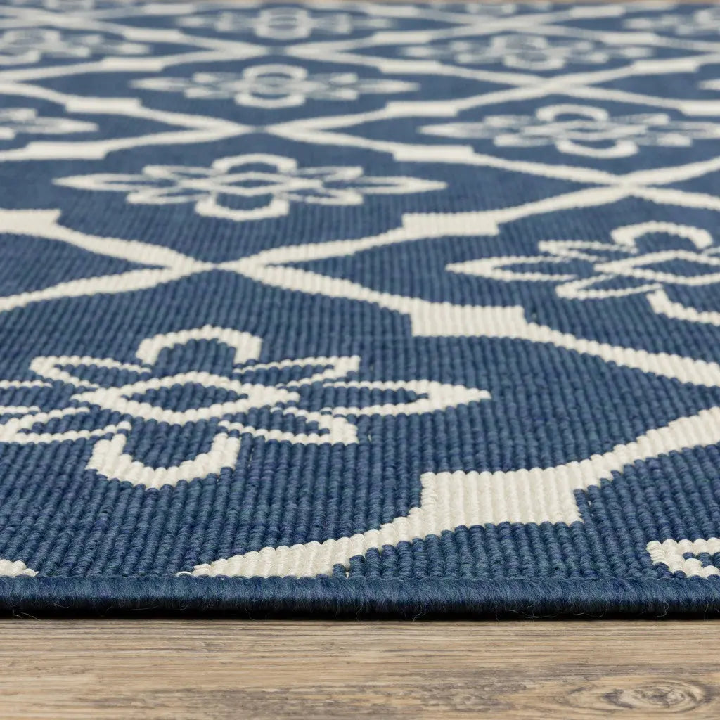 2' X 3' Blue and Ivory Floral Stain Resistant Indoor Outdoor Area Rug Homeroots Outdoor